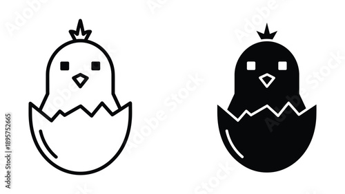 Cute cartoon chick hatching from egg shell