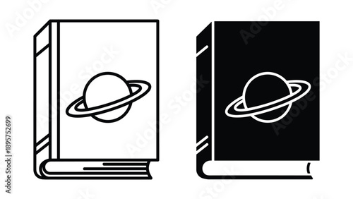 Saturn planet icon on book cover design