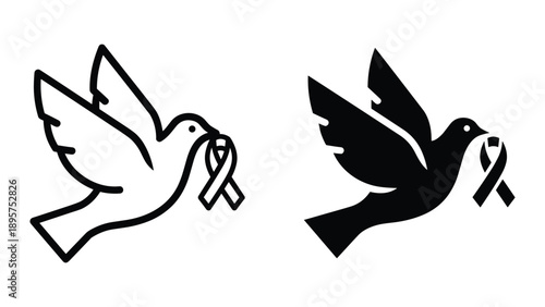 Dove carrying ribbon symbolizing peace and awareness