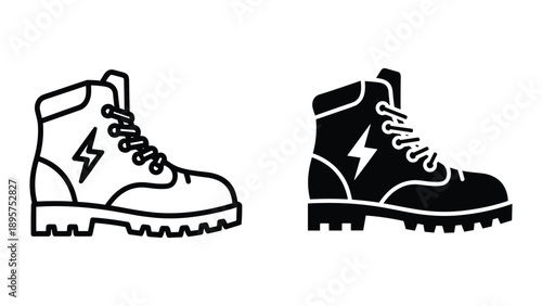 Pair of work boots with lightning bolt logo