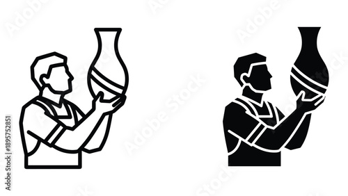 Man holding a vase in hand illustration