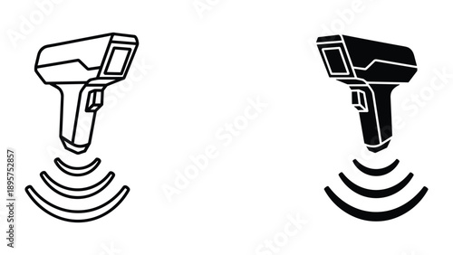 Barcode scanner illustration with signal waves