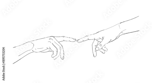 Minimalist line drawing of two hands reaching towards each other.