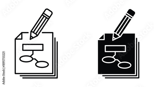 Pencil writing on document icon in two different style