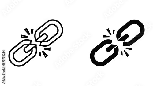 Broken chain link icon set