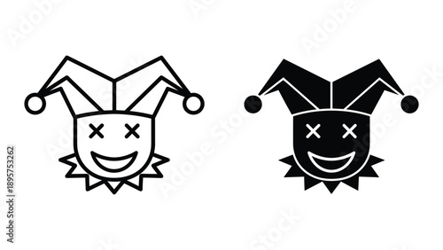 Jester face icon set in black and white
