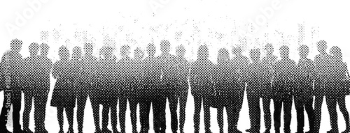 Large group of people silhouettes in halftone style representing society, population, unity, diversity, and abstract community background illustration