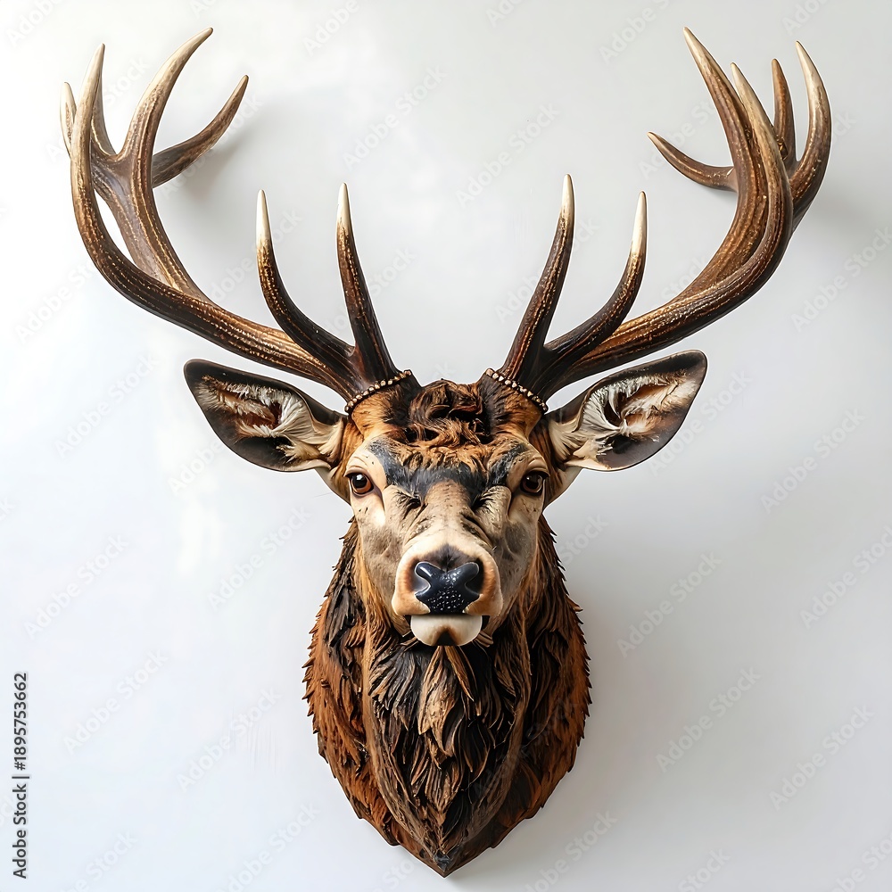 © Aaron - Deer head taxidermy, brown, antlers, on white wall. Detailed fur texture. Close shot of mounted wildlife © Aaron - Deer head taxidermy, brown, antlers, on white wall. Detailed fur texture. Close shot of mounted wildlife