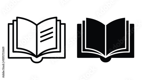 Open book icon set on white background