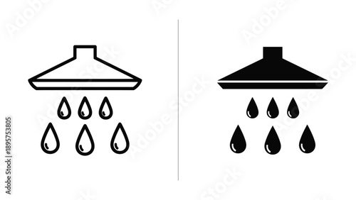 Shower head icon with water droplets in two different styles
