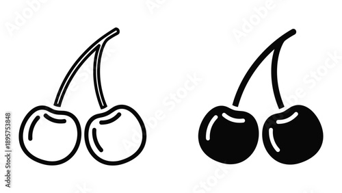 Cherry fruits illustration in black and white