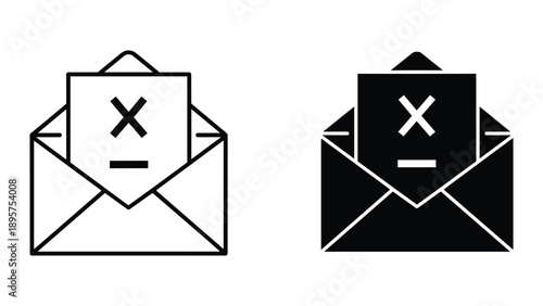 Email rejection icons in black and white