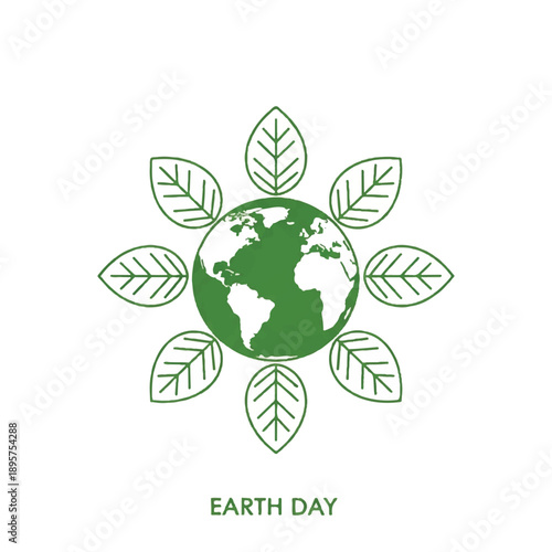Green Earth Globe with Harmony and Environment, Surrounded by Leaves