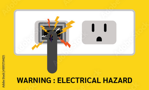 Electrical Hazard Warning Sign with Damaged Power Outlet , safety equipment,  vector design