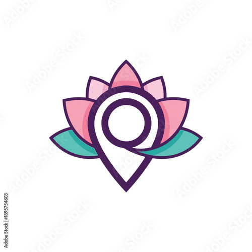 Lotus Flower Pin Location Logo for Wellness and Travel