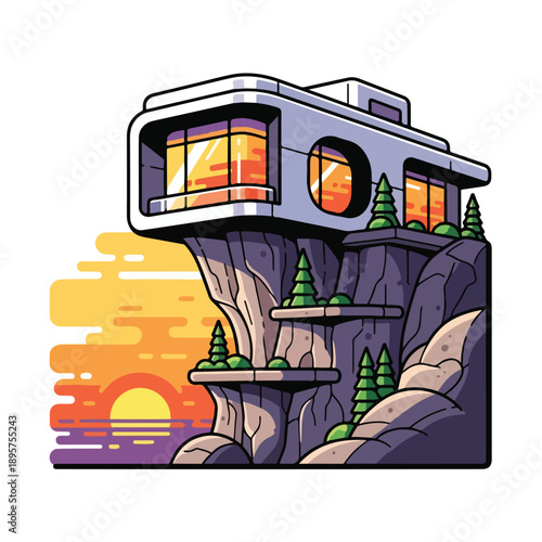 A futuristic house on a cliff