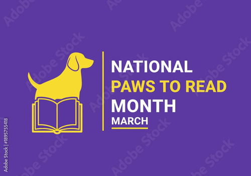 National paws to read month march graphic with dog and book