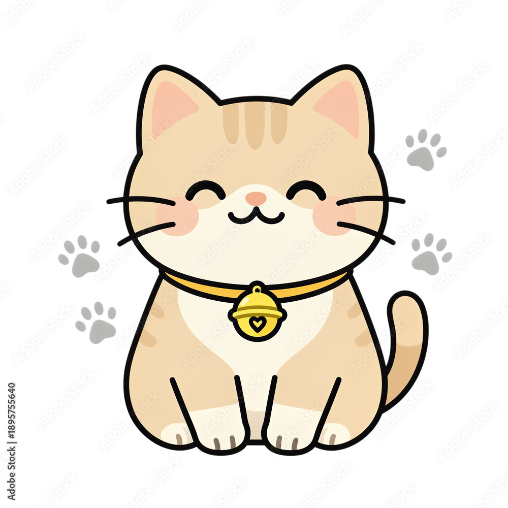 Fototapeta premium Cute smiling cat with gold collar and bell