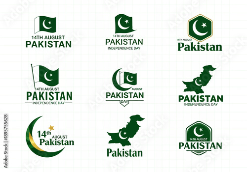 Collection of pakistan independence day logos and icons