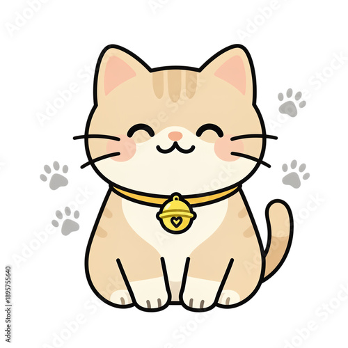 Cute smiling cat with gold collar and bell