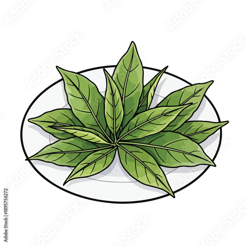 A cartoonish drawing of green leaves