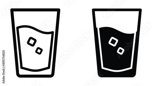 Glass with ice cubes in different states