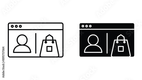 E commerce website user profile and shopping bag icon