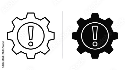 Warning gear icons in black and white
