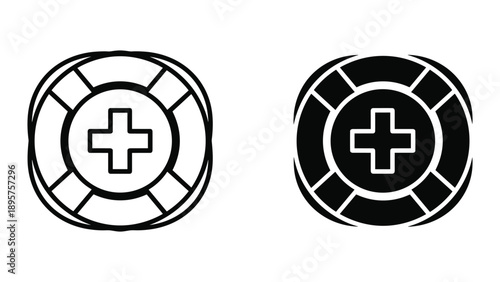 Medical cross symbol in circle icon set