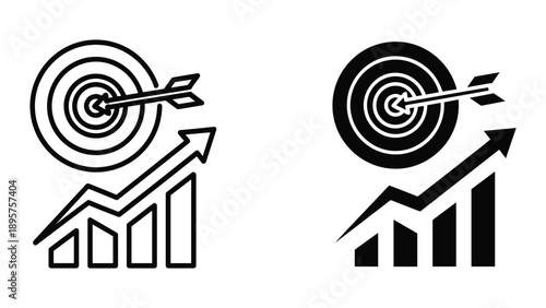 Target achievement with rising graph icon