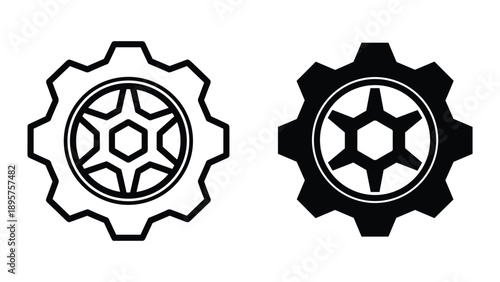 Gear icon set with star shape inside