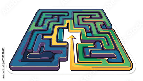 Navigating through a complex maze with a clear path highlighted, showcasing solution, maze, direction, puzzle, and navigation