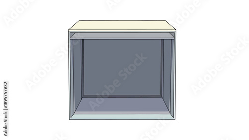 3D rendering of a gray metallic cube with a reflective surface and a beige top viewed from a slight angle