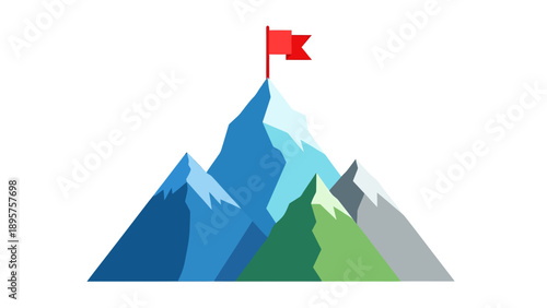 Mountain peak illustration with red flag on top, symbolizing achievement and success