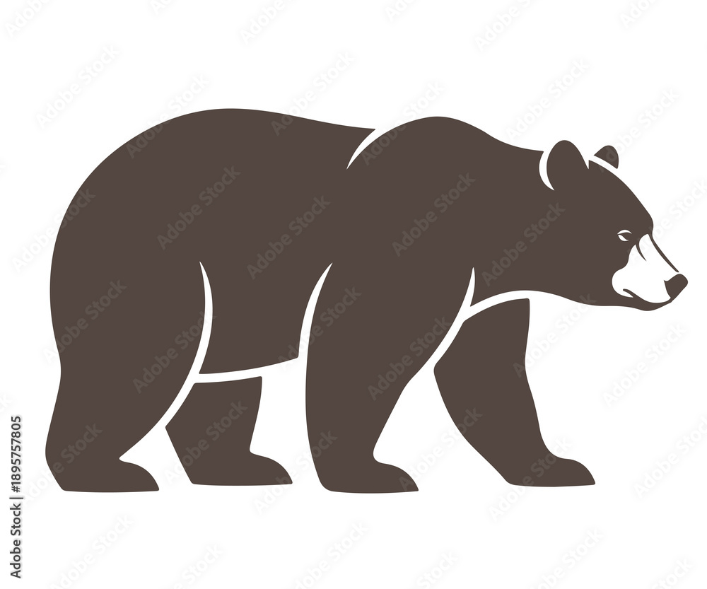 Fototapeta premium A brown bear walks on a white background in a simple graphic