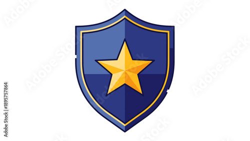 A blue shield with a gold star emblem on a plain background viewed from the front