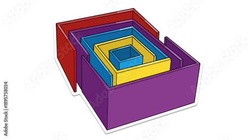 3D illustration of a purple box with nested colored boxes viewed from above