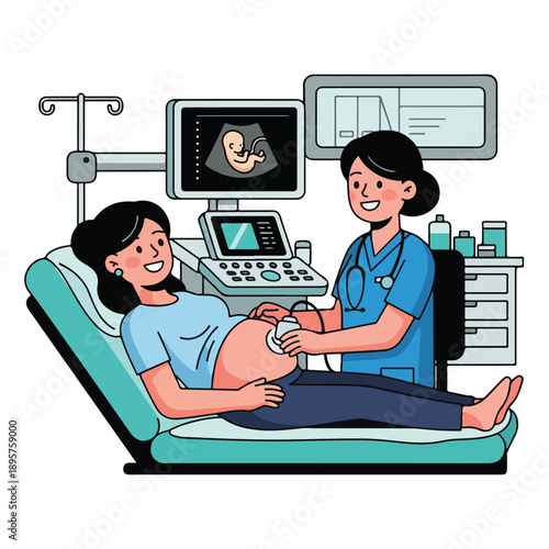 Pregnant woman getting ultrasound