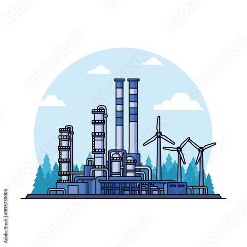 Industrial scene with wind turbines