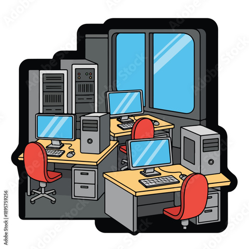 Office workstation with computers and furniture