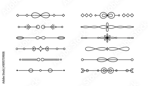 Minimal ornamental divider line art vector set modern separators isolated on transparent background