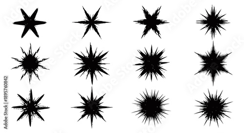 Collection of abstract starburst shapes and spiky geometric designs.