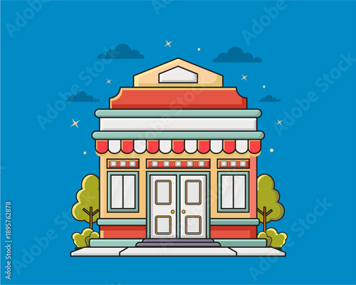 Flat design style of shop with simple and modern looks