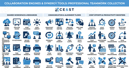 Enterprise Collaboration Workflow and Team Synergy UI Icons