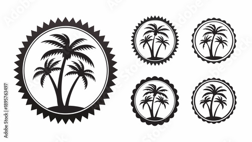 Black palm tree icons in various circular frames