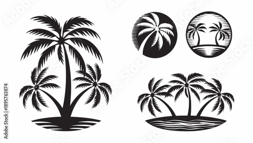 Black palm tree silhouettes against white background for design