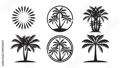 Black palm tree silhouettes in various designs and shapes