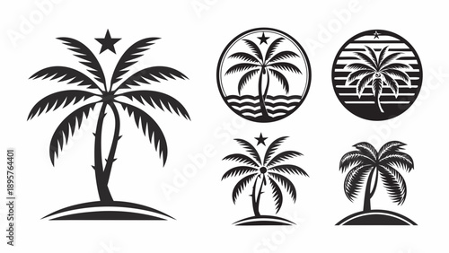 Set of modern palm tree silhouettes for tropical designs
