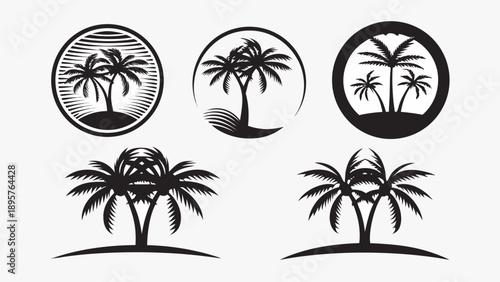 Set of six modern palm tree silhouettes in stylish designs