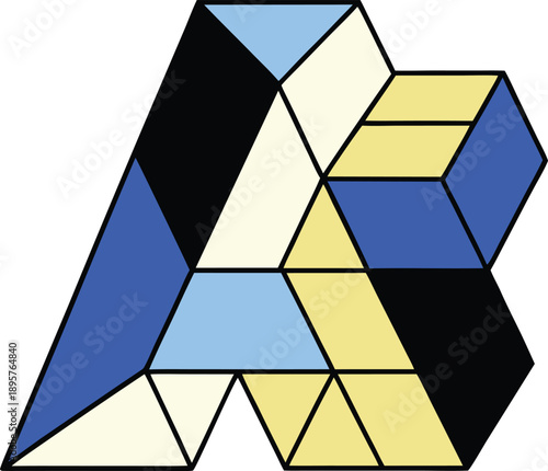 Poster featuring geometric blocks with gold foil depth